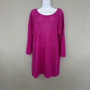 Eileen Fisher Pink Organic Linen 3/4 Sleeve Tunic Sweater
